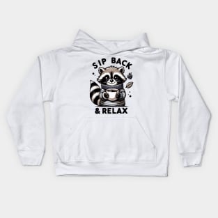 Cozy Critter Comfort: "Sip Back & Relax" Raccoon Design Kids Hoodie